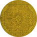 Round Machine Washable Abstract Yellow Modern Rug, wshabs2829yw