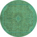 Round Abstract Turquoise Modern Rug, abs2829turq