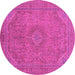 Round Machine Washable Abstract Pink Modern Rug, wshabs2829pnk