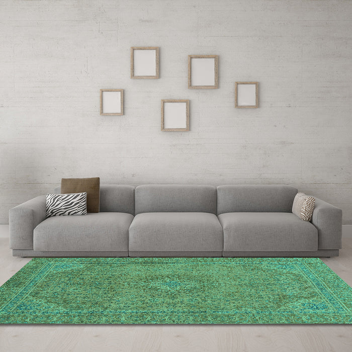 Machine Washable Abstract Turquoise Modern Area Rugs in a Living Room,, wshabs2829turq