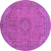 Round Machine Washable Abstract Purple Modern Area Rugs, wshabs2829pur