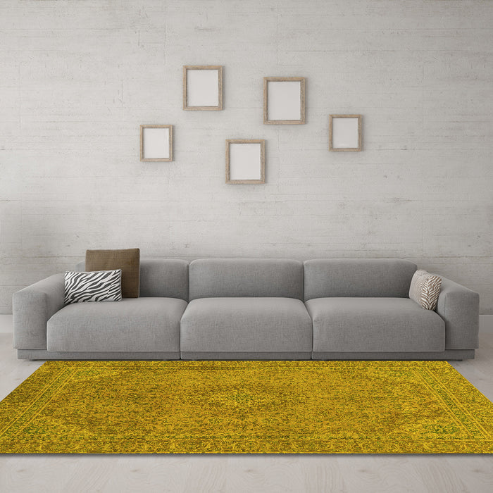 Machine Washable Abstract Yellow Modern Rug in a Living Room, wshabs2829yw