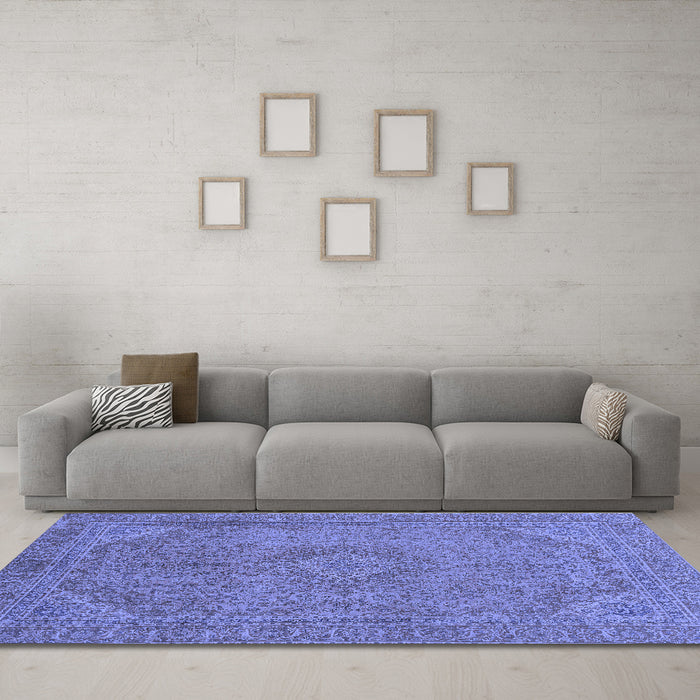 Machine Washable Abstract Blue Modern Rug in a Living Room, wshabs2829blu