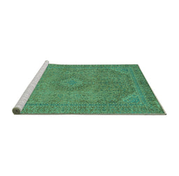 Sideview of Machine Washable Abstract Turquoise Modern Area Rugs, wshabs2829turq