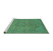 Sideview of Machine Washable Abstract Turquoise Modern Area Rugs, wshabs2829turq