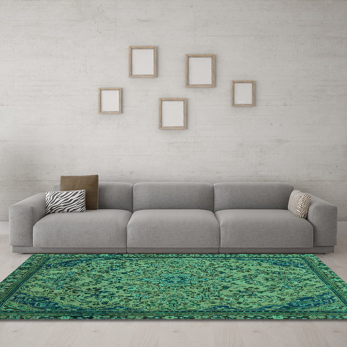 Machine Washable Abstract Turquoise Modern Area Rugs in a Living Room,, wshabs2830turq