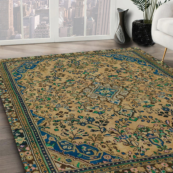 Abstract Mocha Brown Modern Rug in Family Room, abs2830