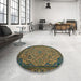 Round Machine Washable Abstract Mocha Brown Rug in a Office, wshabs2830