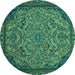 Round Abstract Turquoise Modern Rug, abs2830turq