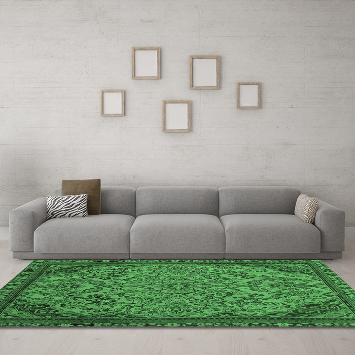 Machine Washable Abstract Emerald Green Modern Area Rugs in a Living Room,, wshabs2830emgrn