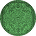 Round Machine Washable Abstract Emerald Green Modern Area Rugs, wshabs2830emgrn