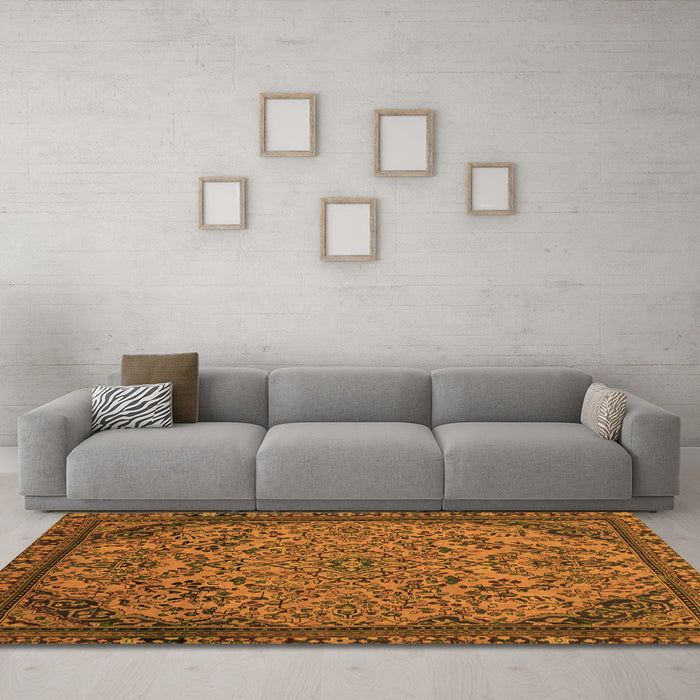 Machine Washable Abstract Orange Modern Area Rugs in a Living Room, wshabs2830org