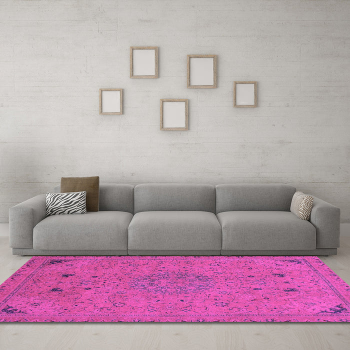 Machine Washable Abstract Pink Modern Rug in a Living Room, wshabs2831pnk