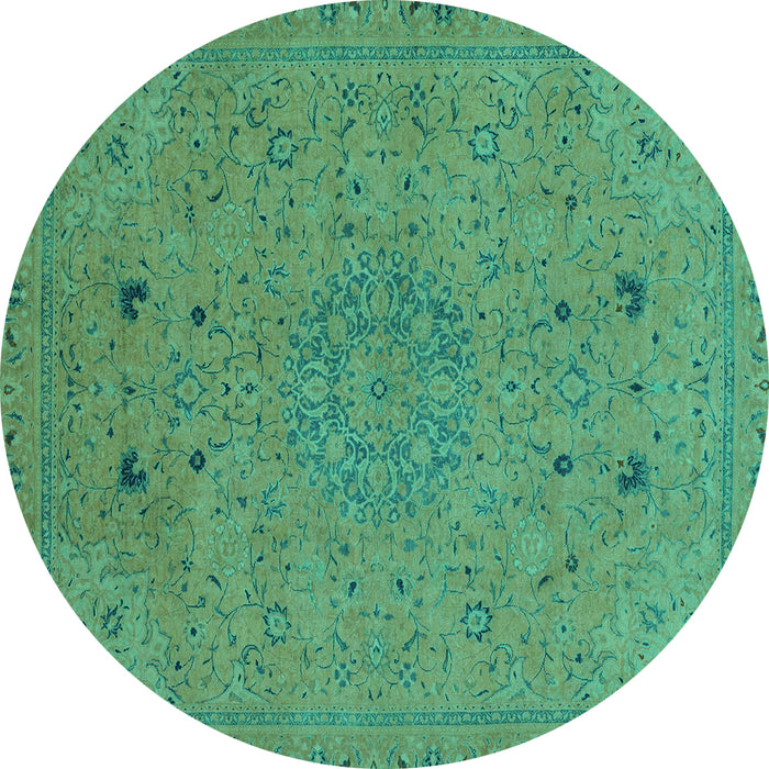 Round Machine Washable Abstract Turquoise Modern Area Rugs, wshabs2831turq
