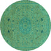 Round Machine Washable Abstract Turquoise Modern Area Rugs, wshabs2831turq