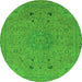 Round Machine Washable Abstract Green Modern Area Rugs, wshabs2831grn