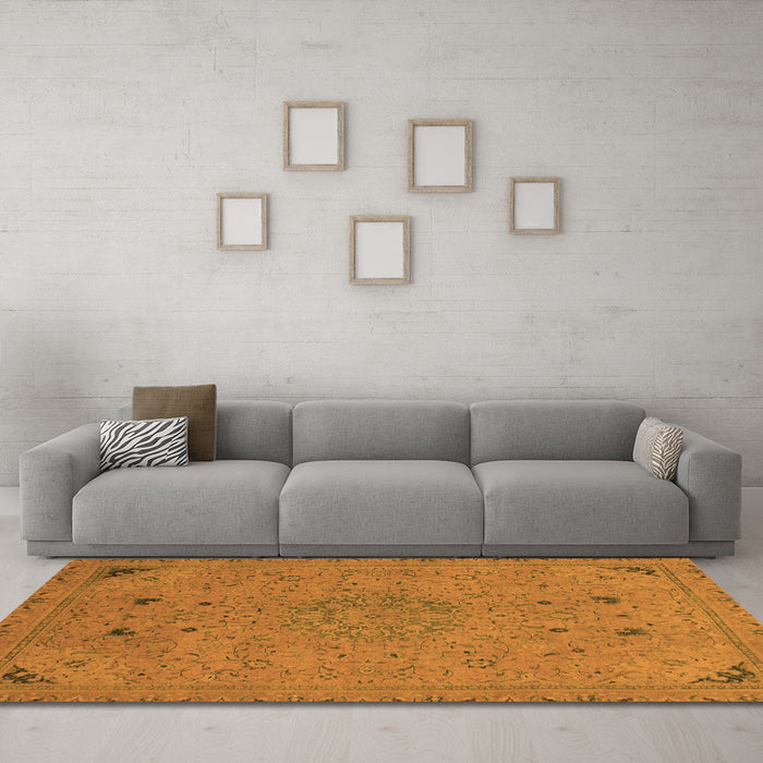 Machine Washable Abstract Orange Modern Area Rugs in a Living Room, wshabs2831org