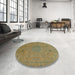 Round Machine Washable Abstract Caramel Brown Rug in a Office, wshabs2831