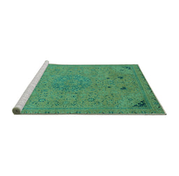 Sideview of Machine Washable Abstract Turquoise Modern Area Rugs, wshabs2831turq