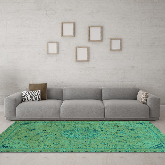 Machine Washable Abstract Turquoise Modern Area Rugs in a Living Room,, wshabs2831turq