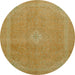 Round Abstract Orange Gold Modern Rug, abs2832