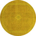 Round Abstract Yellow Modern Rug, abs2832yw