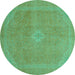 Round Machine Washable Abstract Turquoise Modern Area Rugs, wshabs2832turq