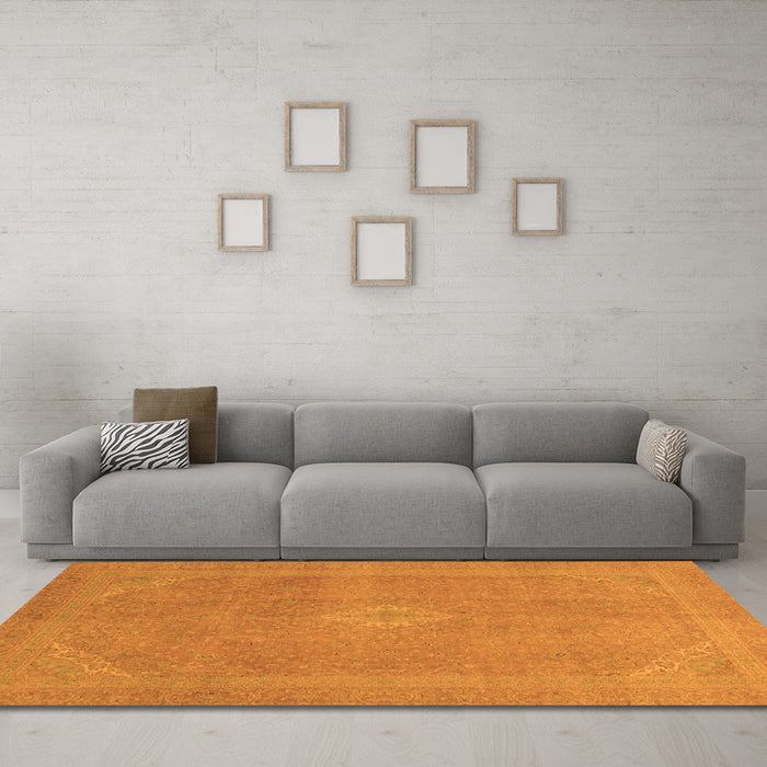 Machine Washable Abstract Orange Modern Area Rugs in a Living Room, wshabs2832org