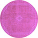 Round Machine Washable Abstract Purple Modern Area Rugs, wshabs2832pur