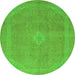 Round Machine Washable Abstract Green Modern Area Rugs, wshabs2832grn