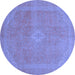 Round Machine Washable Abstract Blue Modern Rug, wshabs2832blu