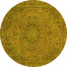 Round Abstract Yellow Modern Rug, abs2833yw