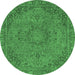 Round Machine Washable Abstract Emerald Green Modern Area Rugs, wshabs2833emgrn