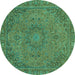 Round Abstract Turquoise Modern Rug, abs2833turq