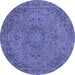 Round Machine Washable Abstract Blue Modern Rug, wshabs2833blu