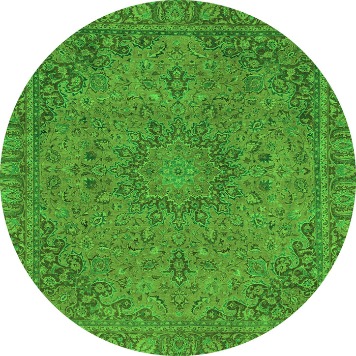 Round Machine Washable Abstract Green Modern Area Rugs, wshabs2833grn