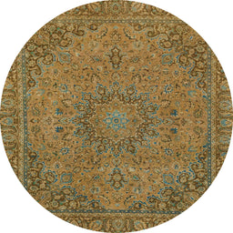 Round Machine Washable Abstract Cinnamon Brown Rug, wshabs2833