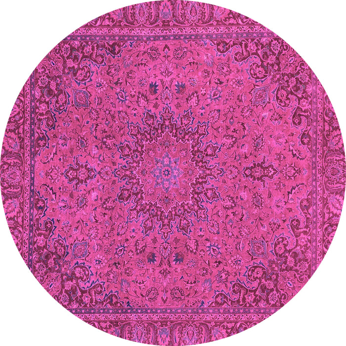 Round Machine Washable Abstract Pink Modern Rug, wshabs2833pnk