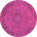 Round Machine Washable Abstract Pink Modern Rug, wshabs2833pnk