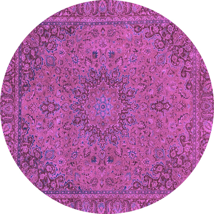 Round Machine Washable Abstract Purple Modern Area Rugs, wshabs2833pur