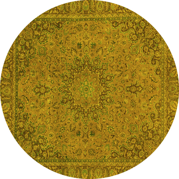 Round Machine Washable Abstract Yellow Modern Rug, wshabs2833yw