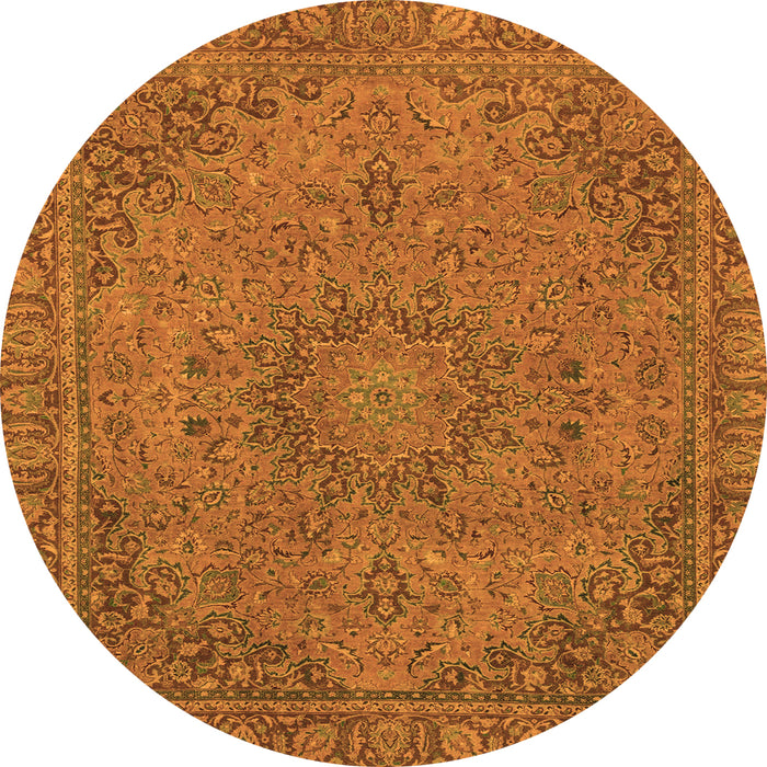 Round Machine Washable Abstract Orange Modern Area Rugs, wshabs2833org