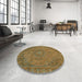 Round Machine Washable Abstract Cinnamon Brown Rug in a Office, wshabs2833