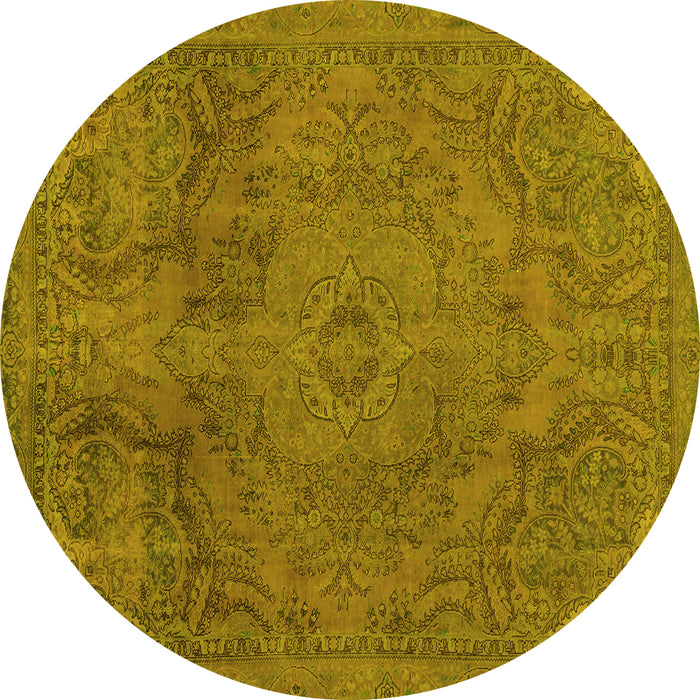 Round Abstract Yellow Modern Rug, abs2834yw