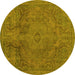 Round Abstract Yellow Modern Rug, abs2834yw