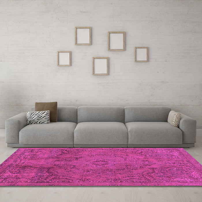 Machine Washable Abstract Pink Modern Rug in a Living Room, wshabs2834pnk
