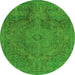 Round Machine Washable Abstract Green Modern Area Rugs, wshabs2834grn