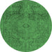 Round Abstract Emerald Green Modern Rug, abs2834emgrn