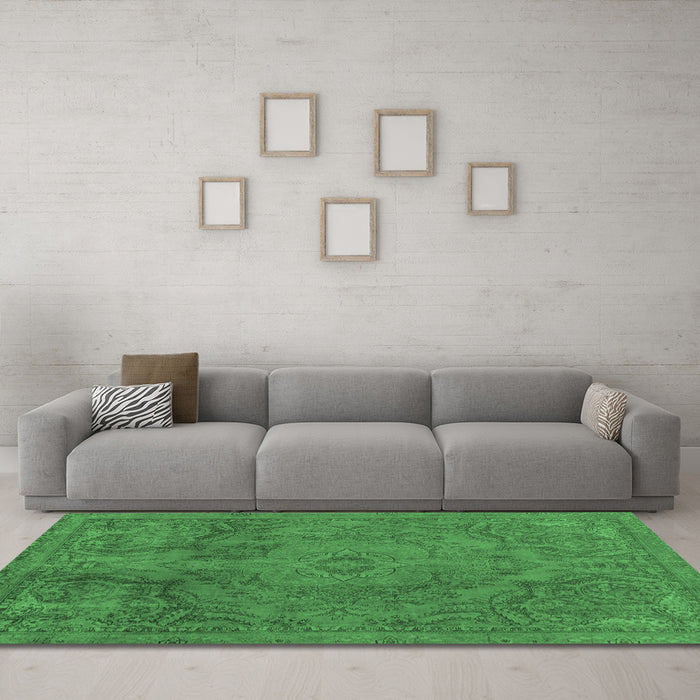 Machine Washable Abstract Emerald Green Modern Area Rugs in a Living Room,, wshabs2834emgrn
