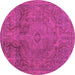 Round Machine Washable Abstract Pink Modern Rug, wshabs2834pnk